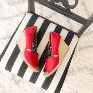 TOMS Peep Toe Slipon Wedges